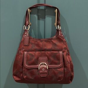 Coach Campbell F26245 Burgundy Signature Metallic Hobo Bag Burgundy